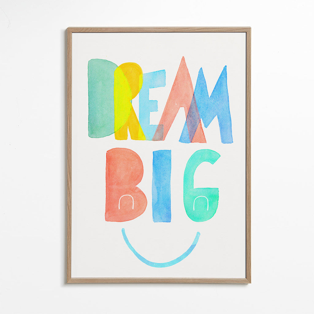 Typografisk akvarell 'Dream Big' illustration