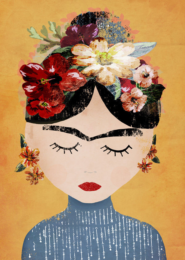 Illustration Frida med blomsterkrona