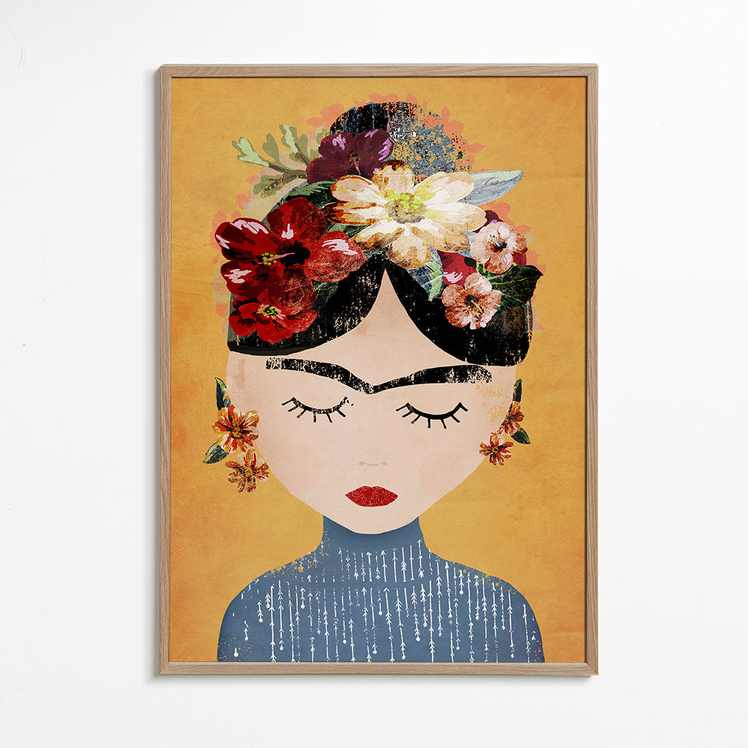 Illustration Frida med blomsterkrona