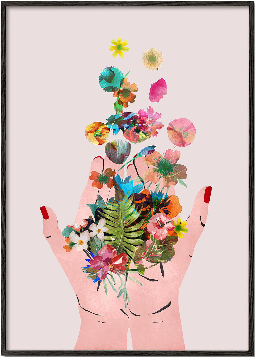 Botanisk print händer och blommor collage