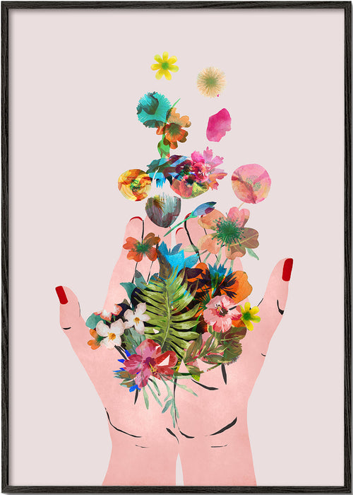 Botanisk print händer och blommor collage