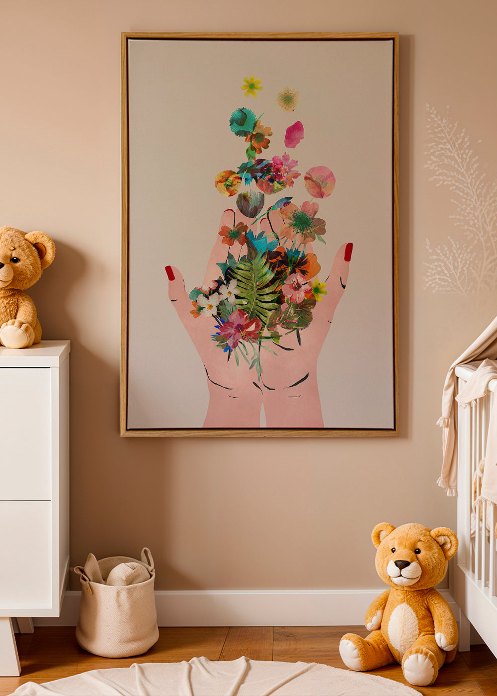 Botanisk print händer och blommor collage