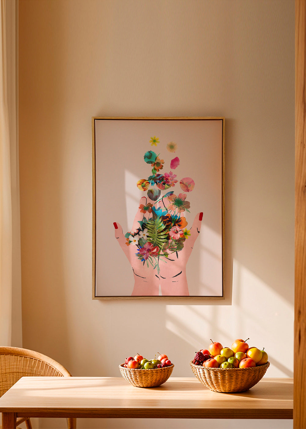 Botanisk print händer och blommor collage