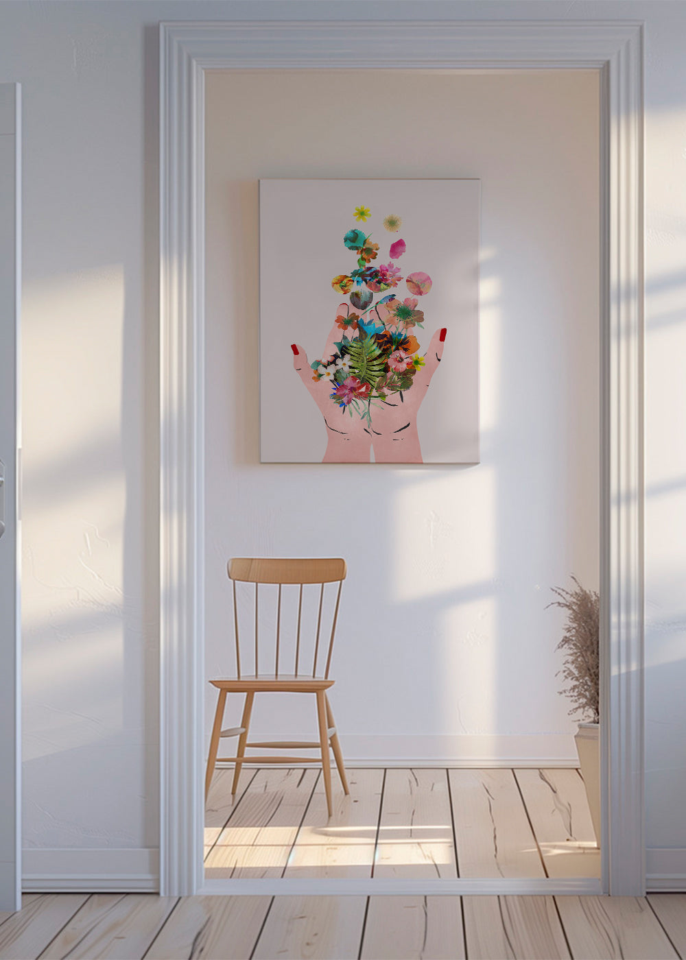 Botanisk print händer och blommor collage