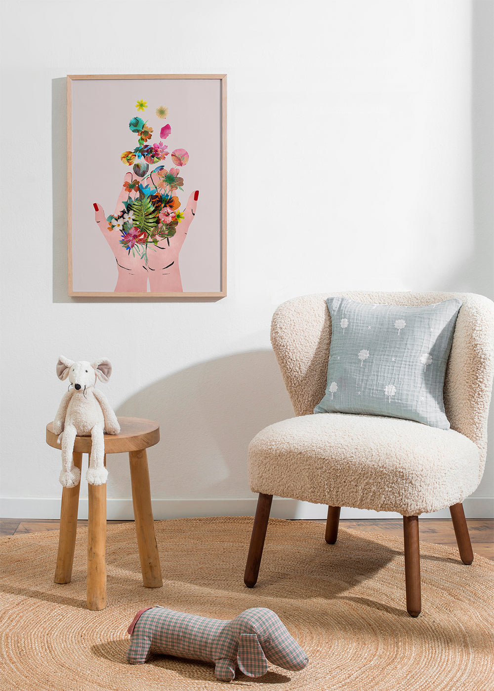 Botanisk print händer och blommor collage