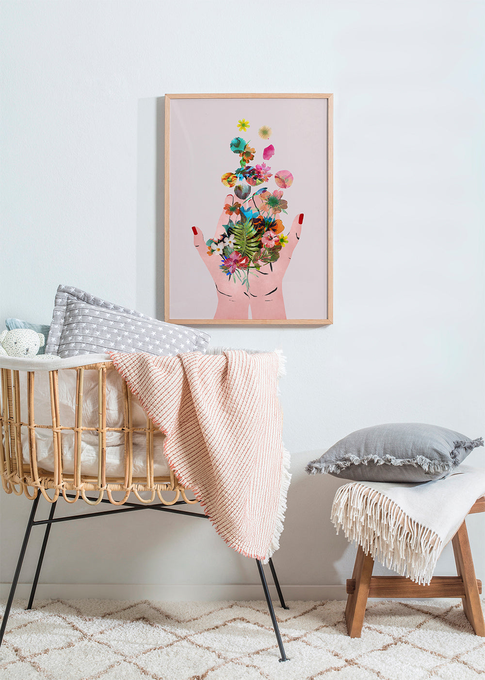 Botanisk print händer och blommor collage