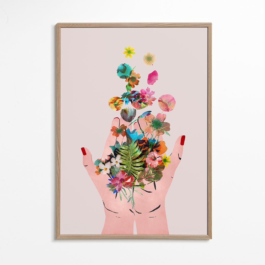 Botanisk print händer och blommor collage