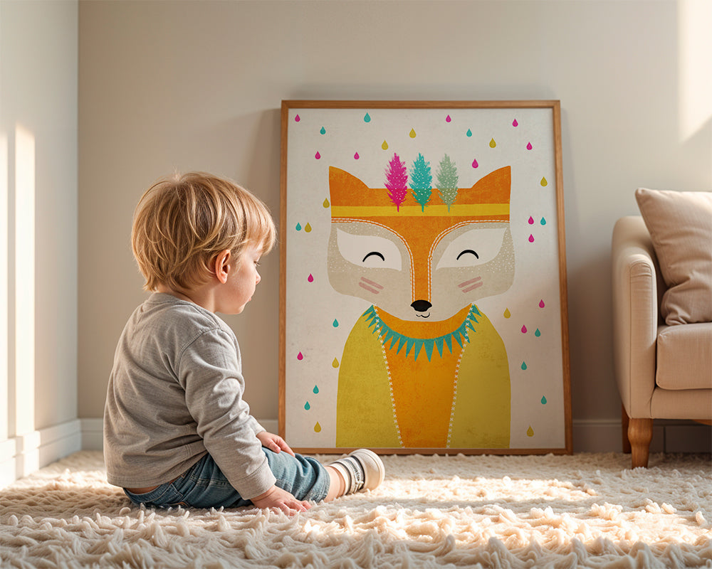 Barnposter med färgglad räv