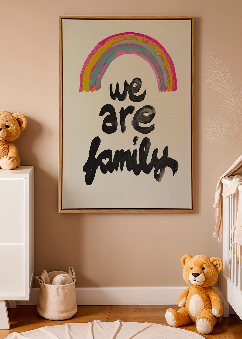 Illustration 'We are family' målad regnbåge