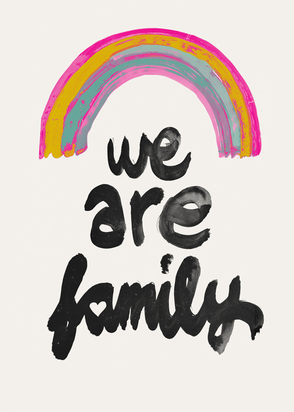 Illustration 'We are family' målad regnbåge