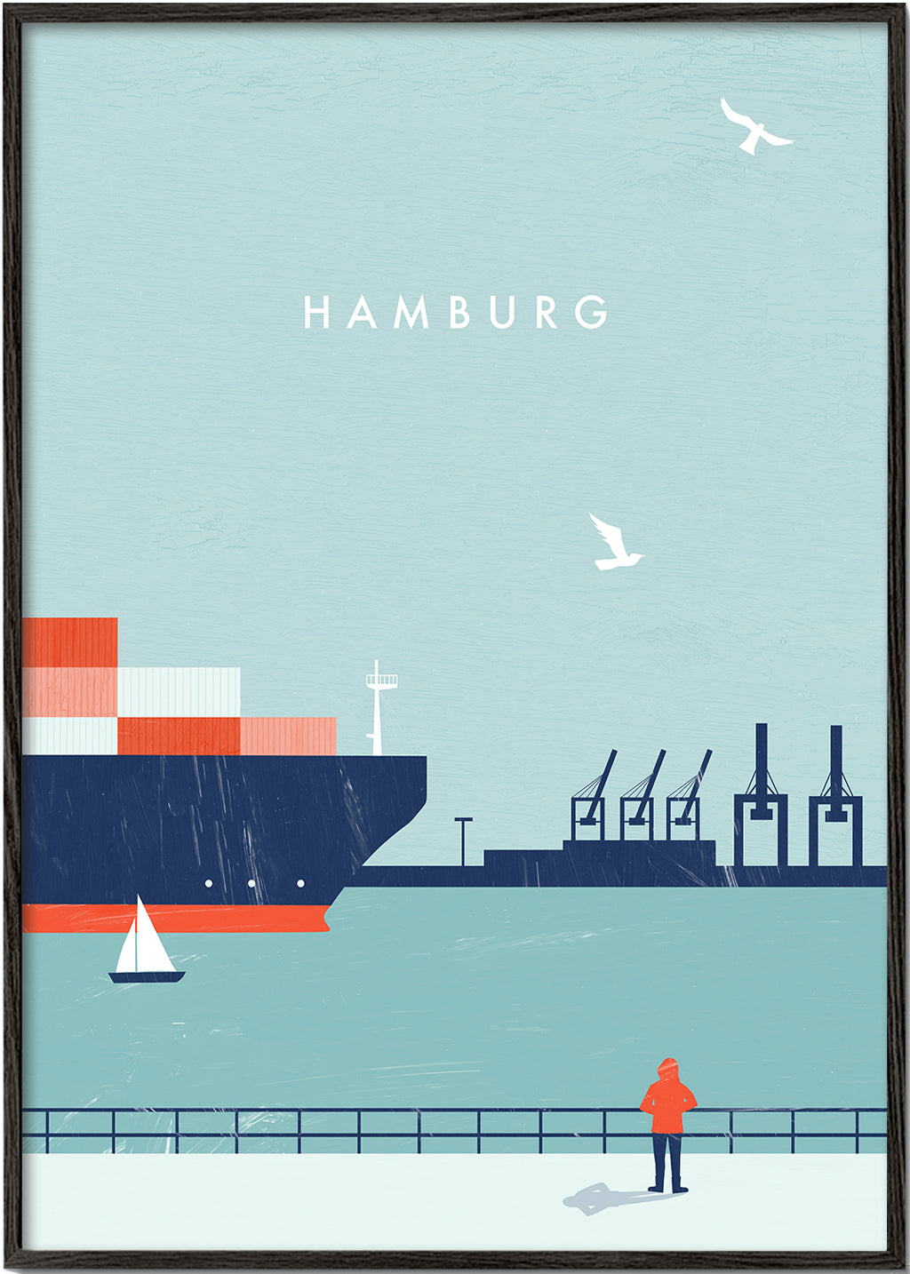 Reseaffisch Hamburg hamn illustration
