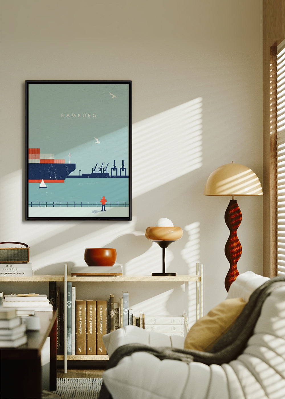 Reseaffisch Hamburg hamn illustration