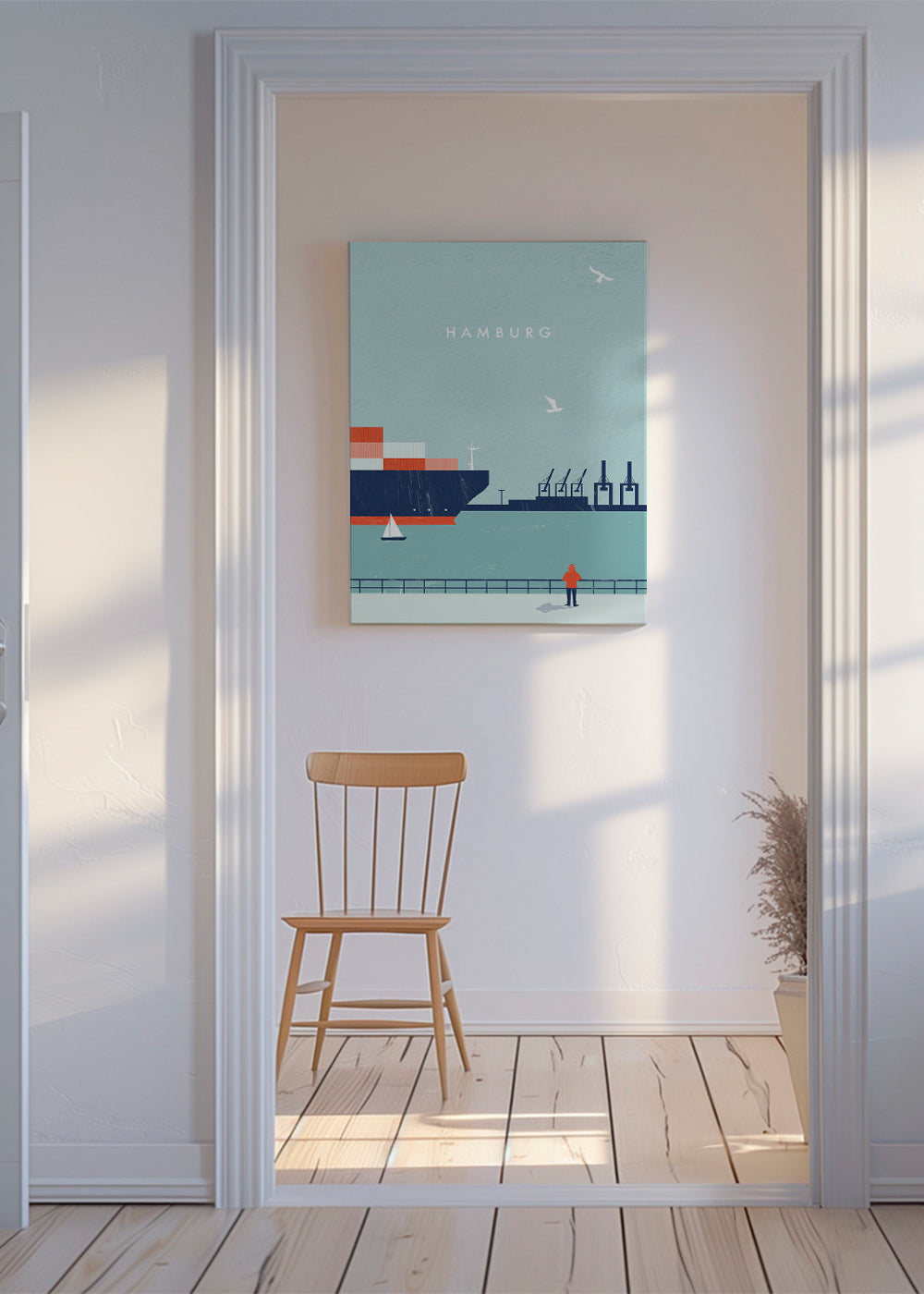 Reseaffisch Hamburg hamn illustration