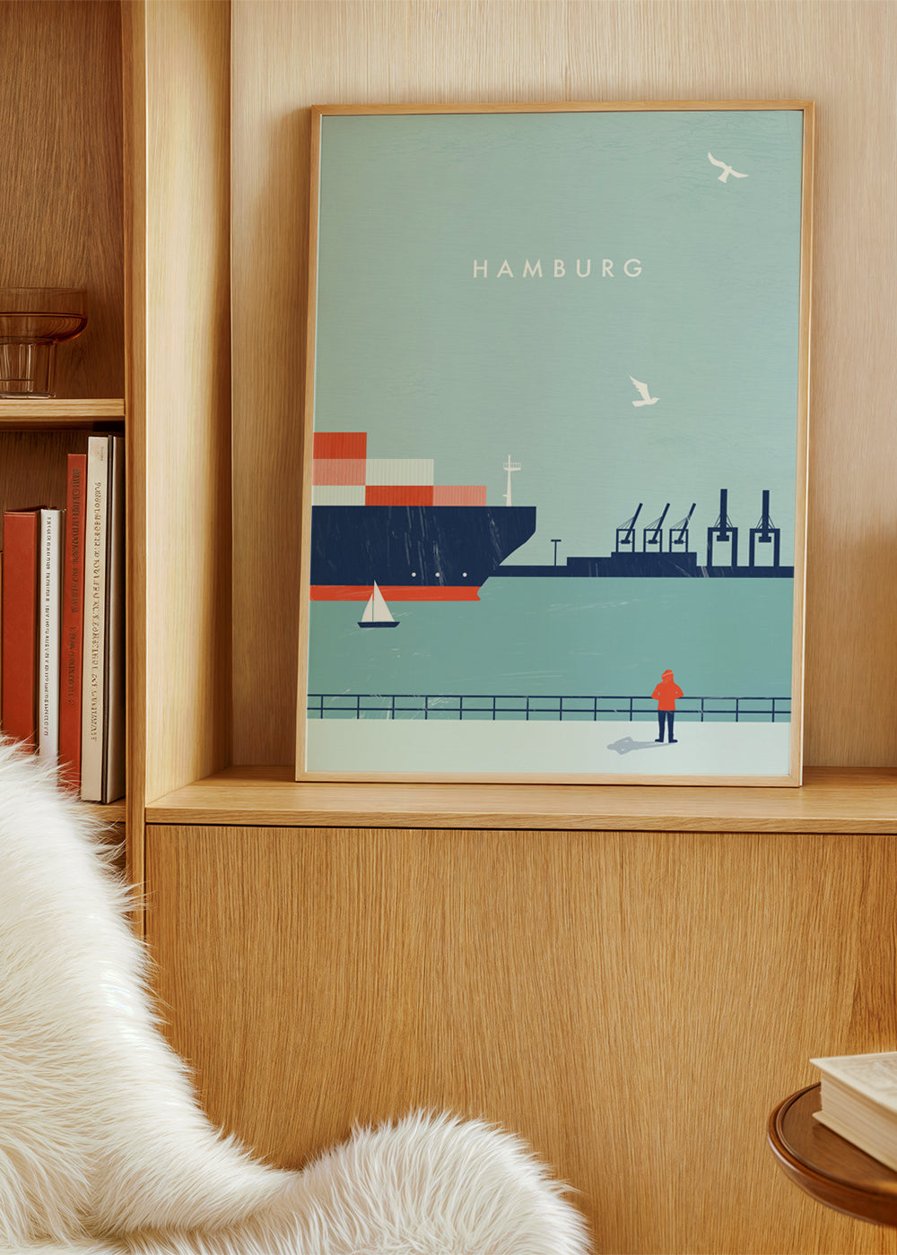 Reseaffisch Hamburg hamn illustration