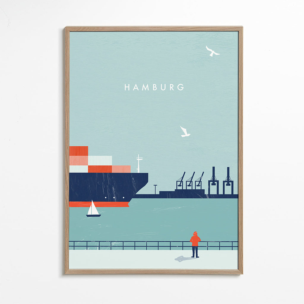 Reseaffisch Hamburg hamn illustration