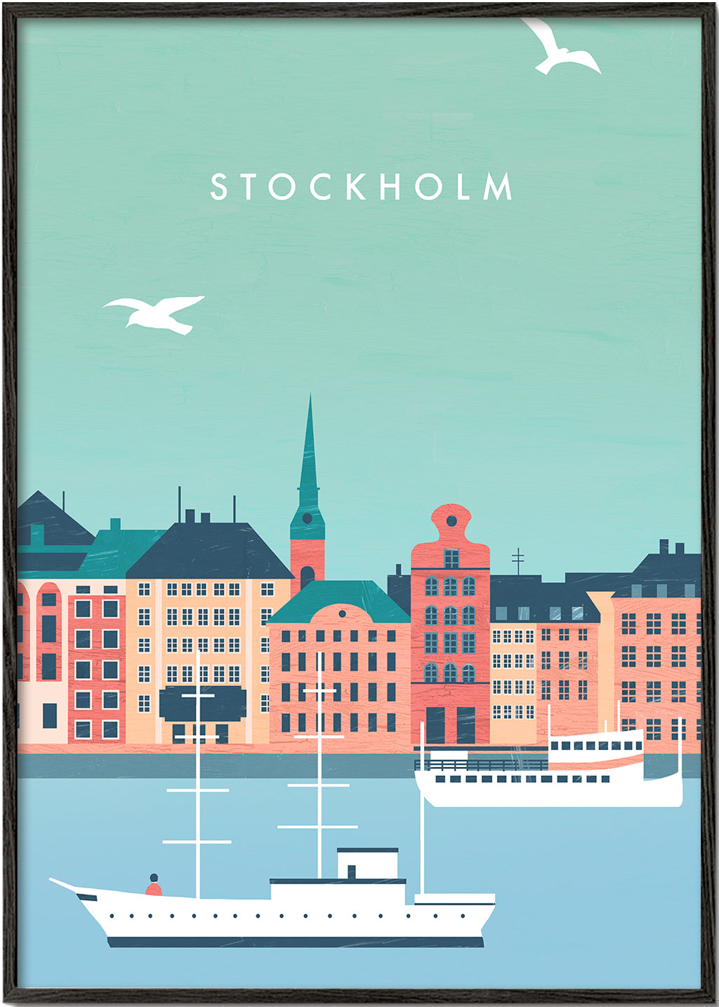 Poster Stockholm hamn med båtar