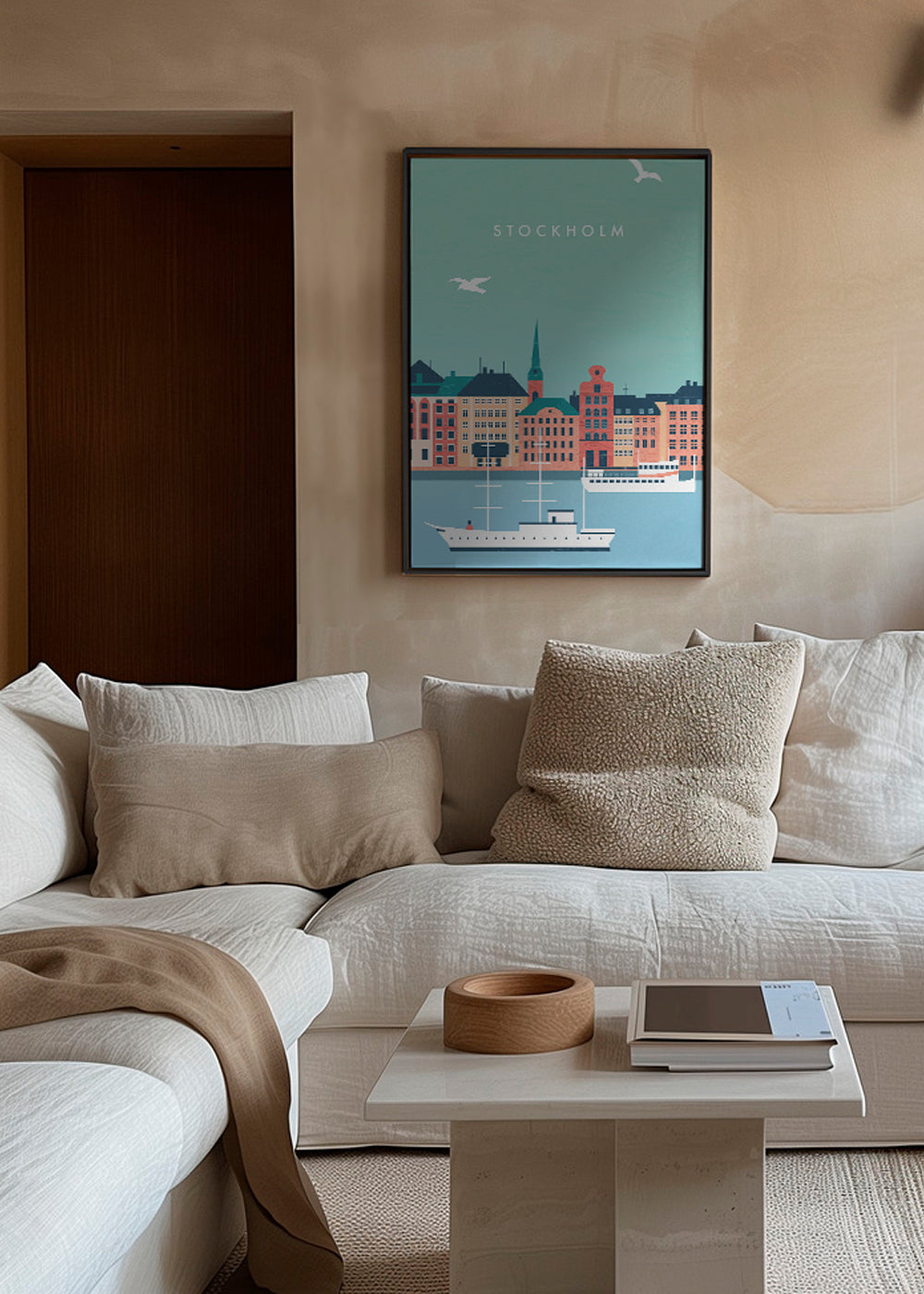 Poster Stockholm hamn med båtar