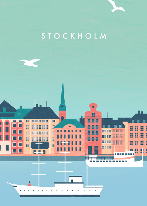 Poster Stockholm hamn med båtar