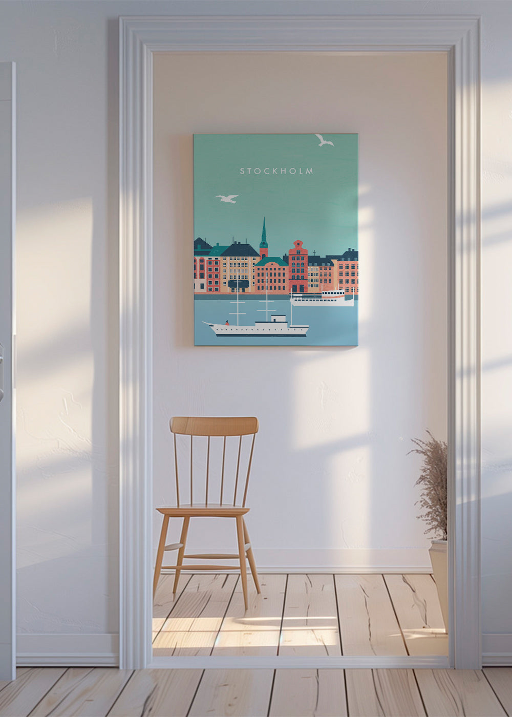 Poster Stockholm hamn med båtar