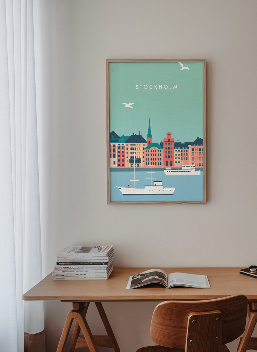 Poster Stockholm hamn med båtar