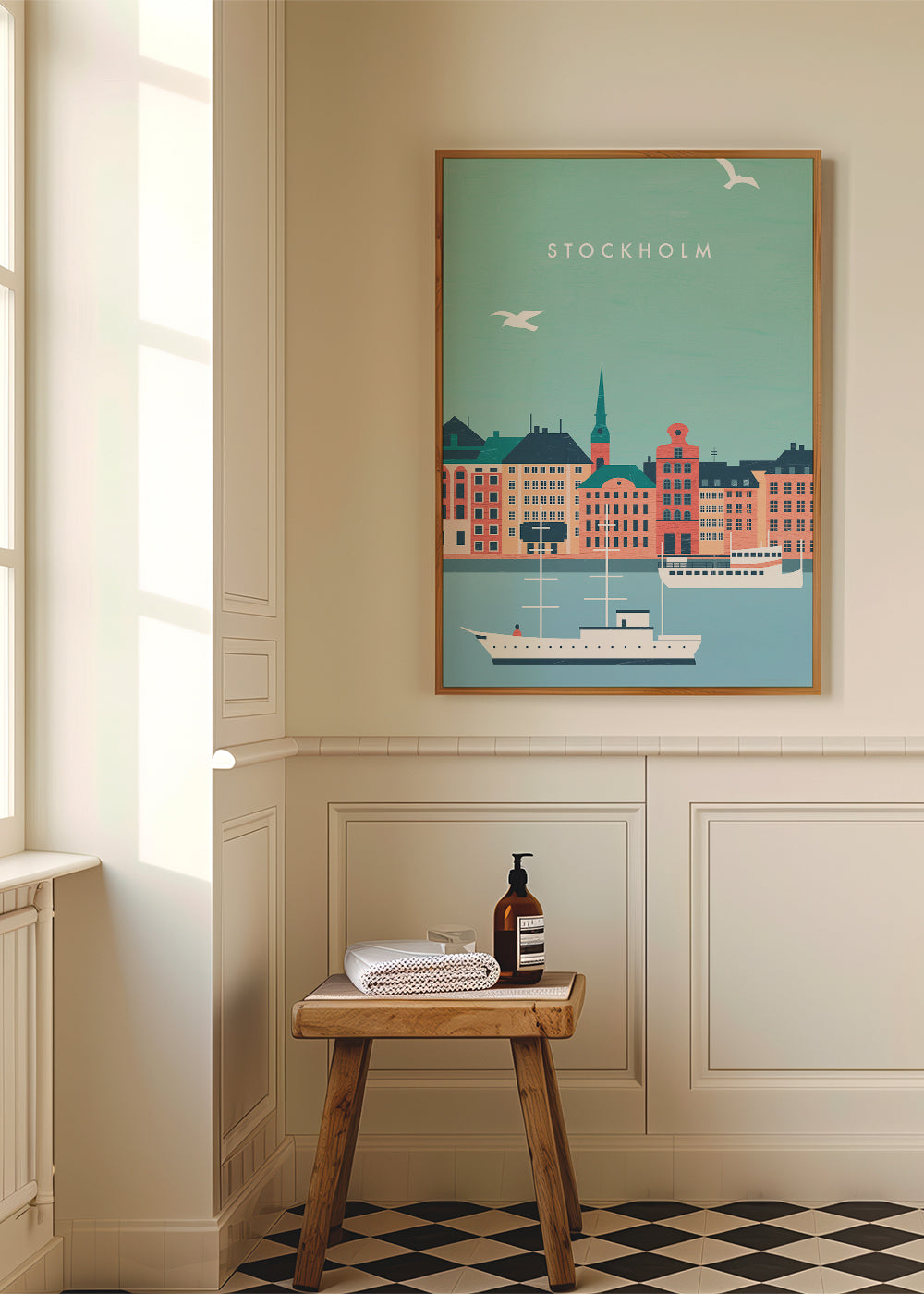 Poster Stockholm hamn med båtar