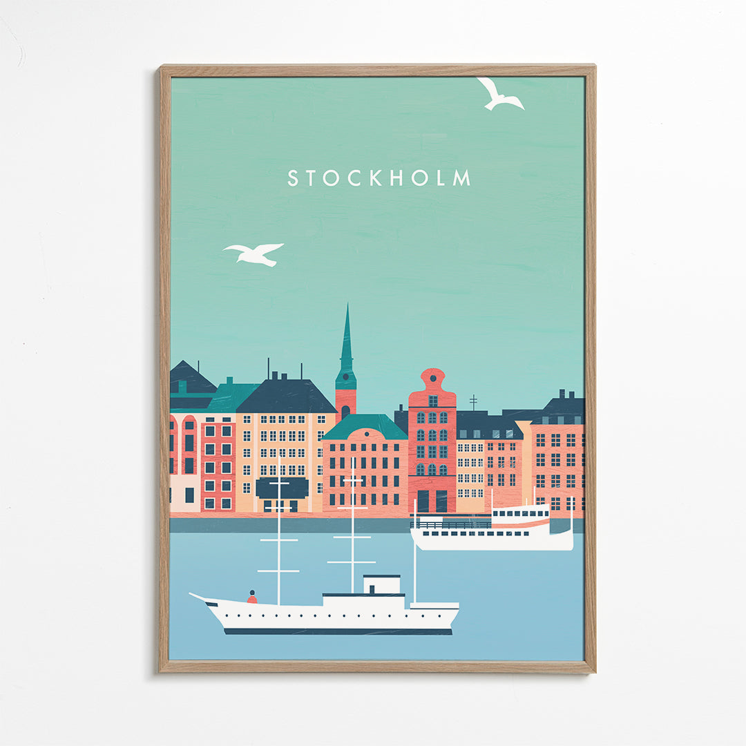 Poster Stockholm hamn med båtar