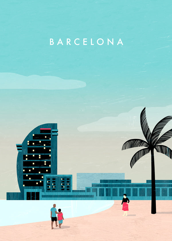 Reseaffisch Barcelona, strandmotiv