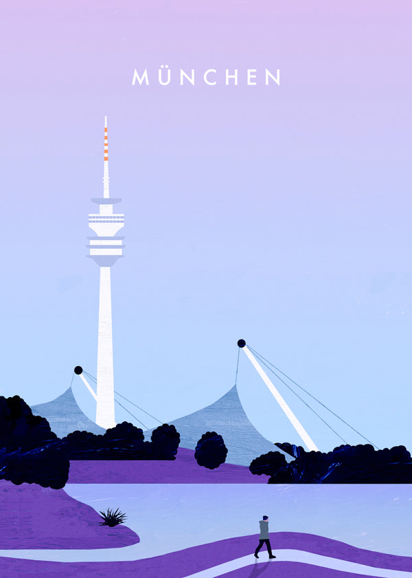 Stadsposter München med stiliserad skyline