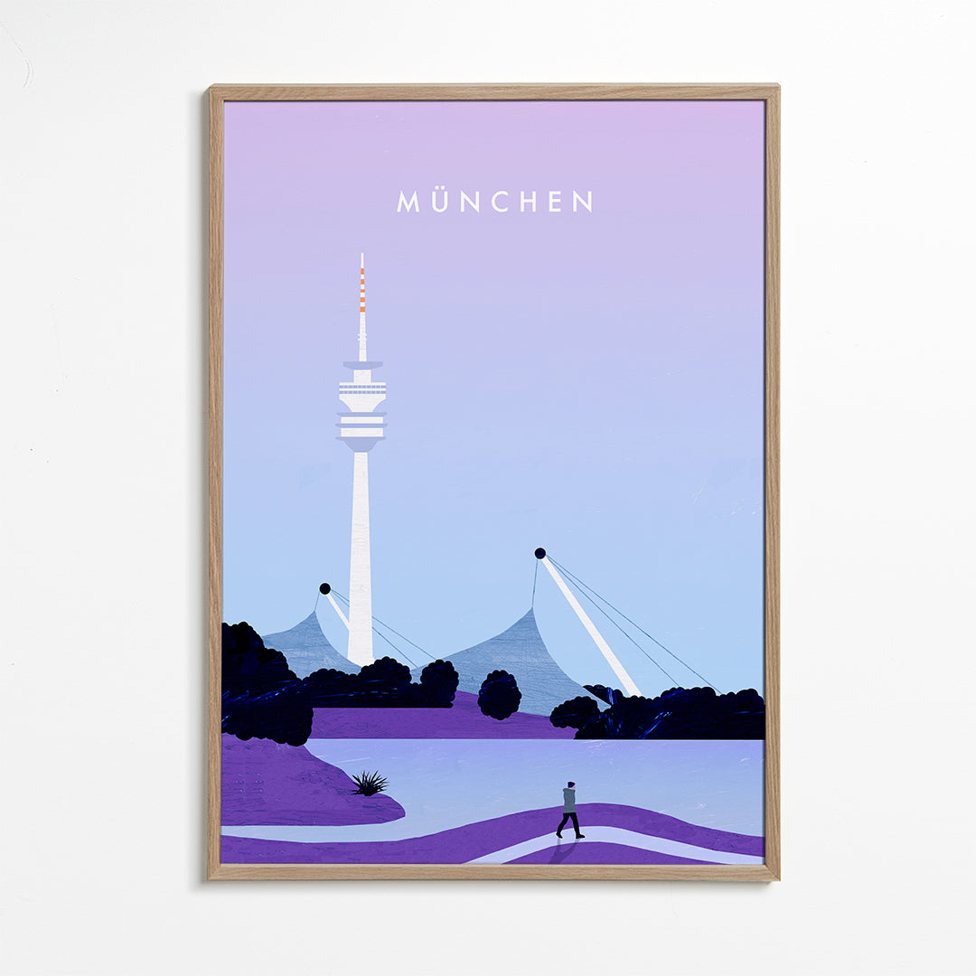 Stadsposter München med stiliserad skyline