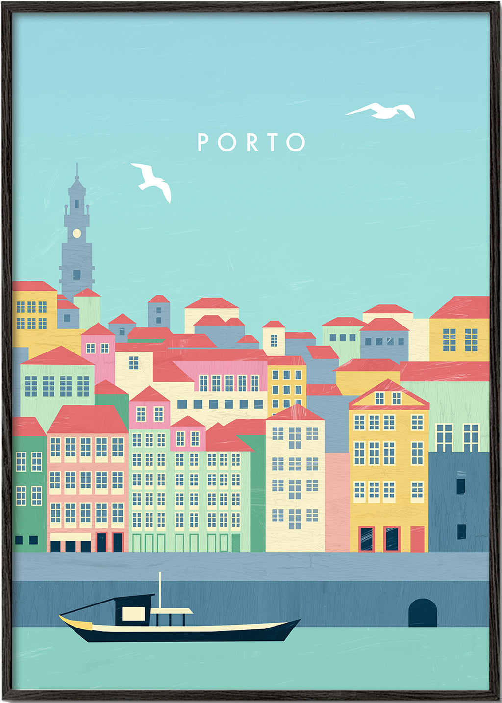 Reseaffisch Porto illustrerad hamn