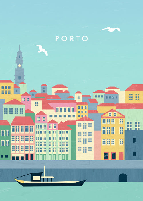 Reseaffisch Porto illustrerad hamn