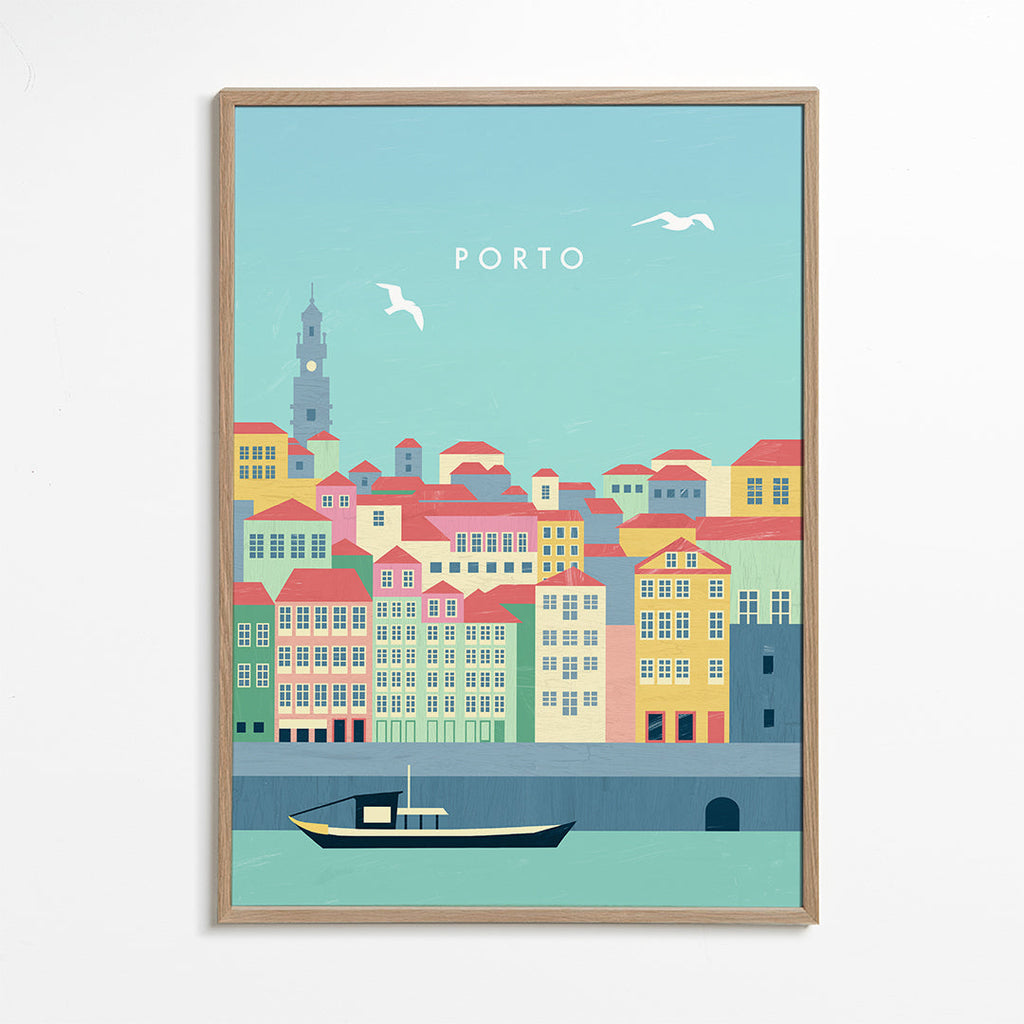 Reseaffisch Porto illustrerad hamn