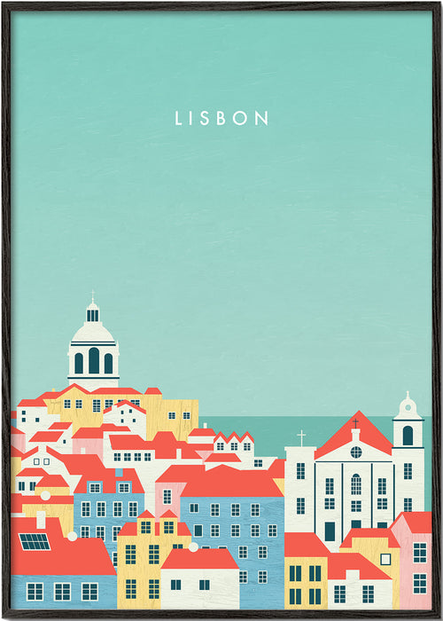 Reseaffisch Lissabon illustrerad siluett