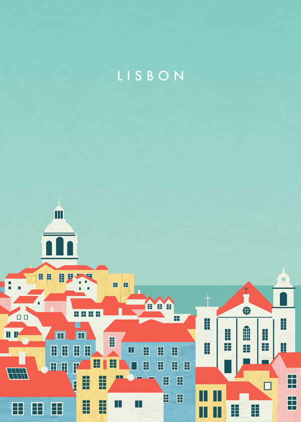 Reseaffisch Lissabon illustrerad siluett