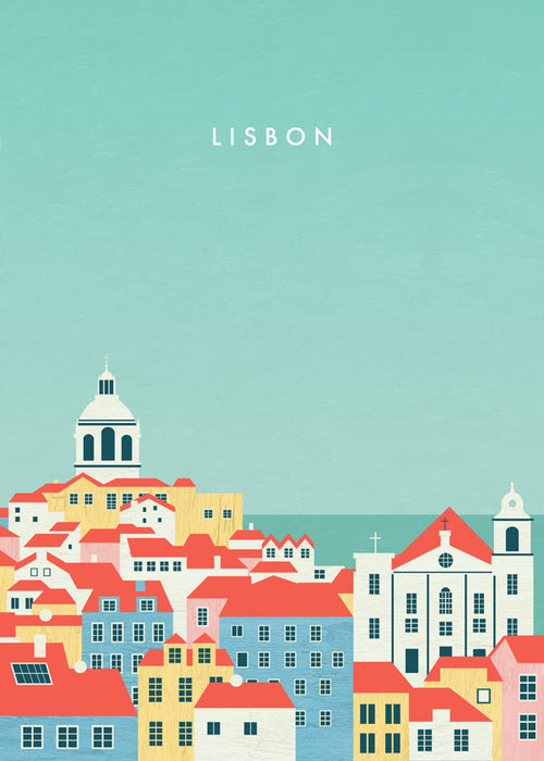 Reseaffisch Lissabon illustrerad siluett