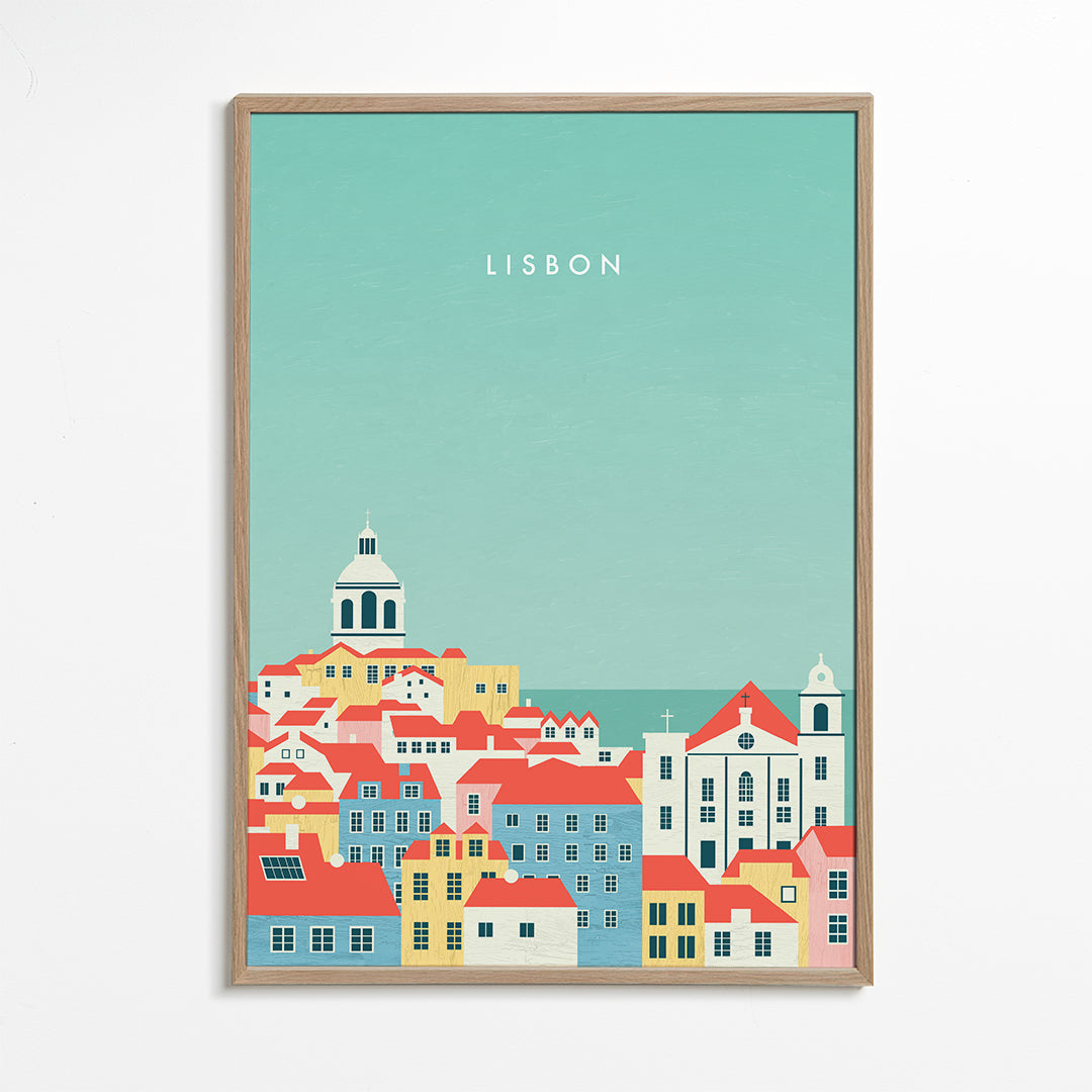 Reseaffisch Lissabon illustrerad siluett