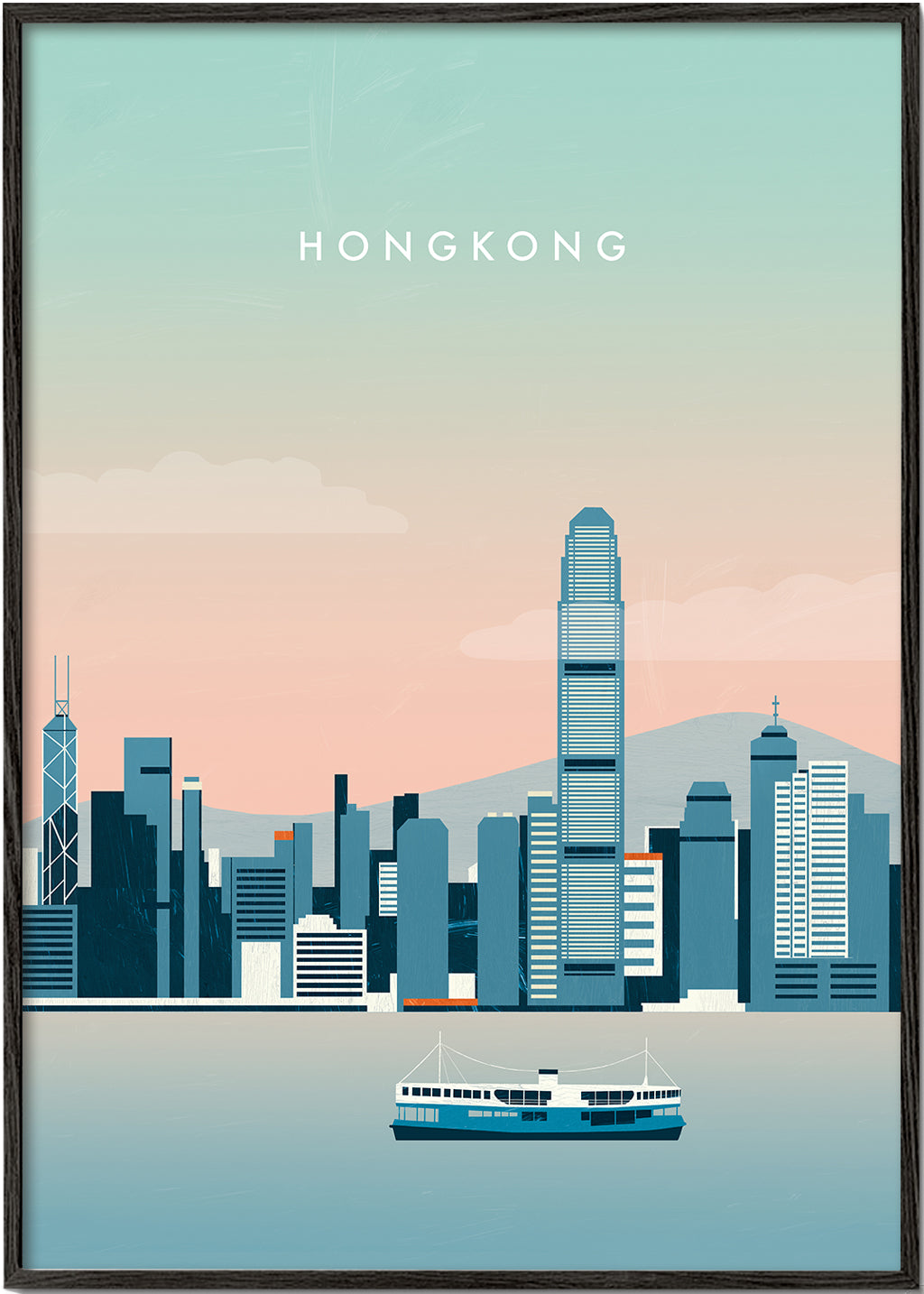 Kökskonst Hong Kong skyline i blå toner