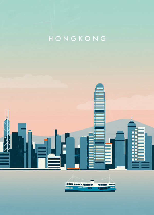 Kökskonst Hong Kong skyline i blå toner