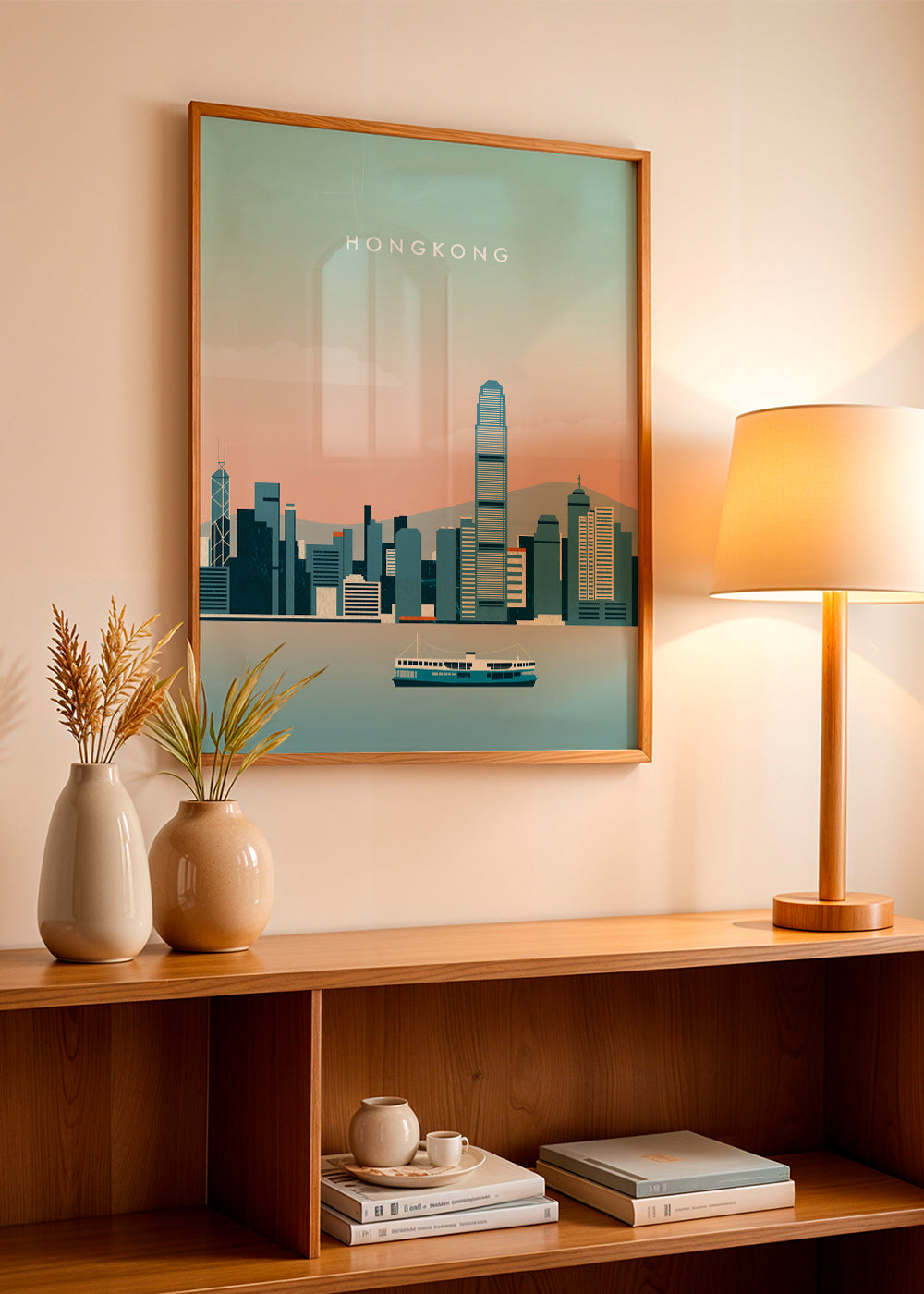Kökskonst Hong Kong skyline i blå toner