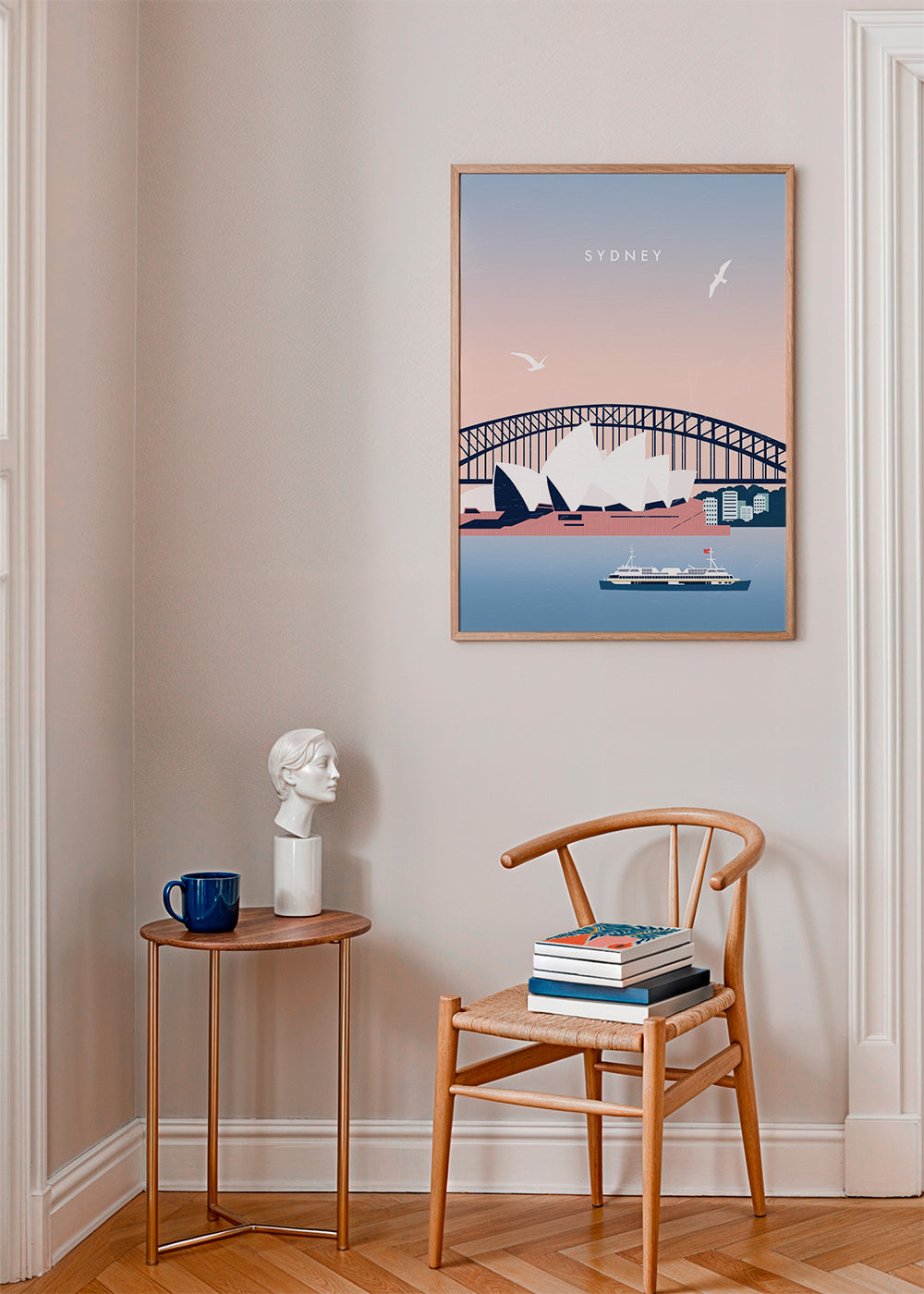 Reseaffisch Sydney: Operahuset och bron i illustration
