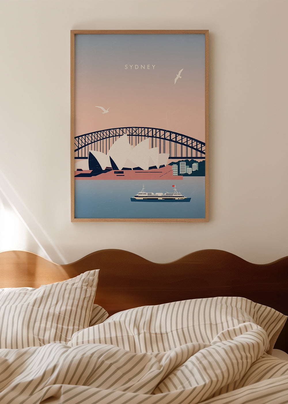 Reseaffisch Sydney: Operahuset och bron i illustration