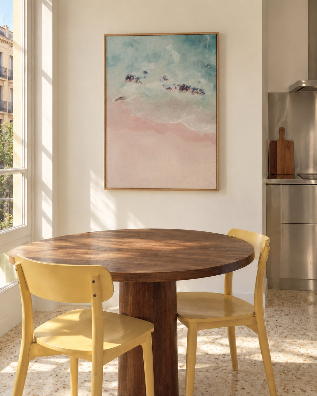 Ocean pink blush - Framed canvas in an interior