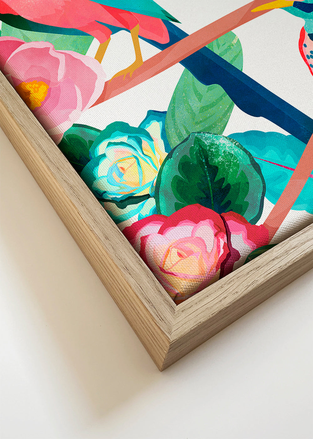 Illustration fåglar och blommor på gren