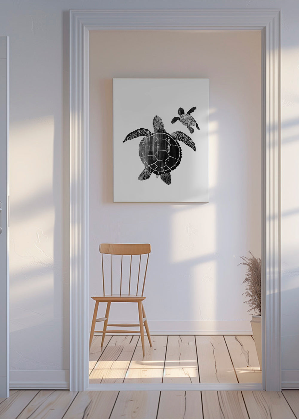 Minimalistisk sköldpadda i svartvitt