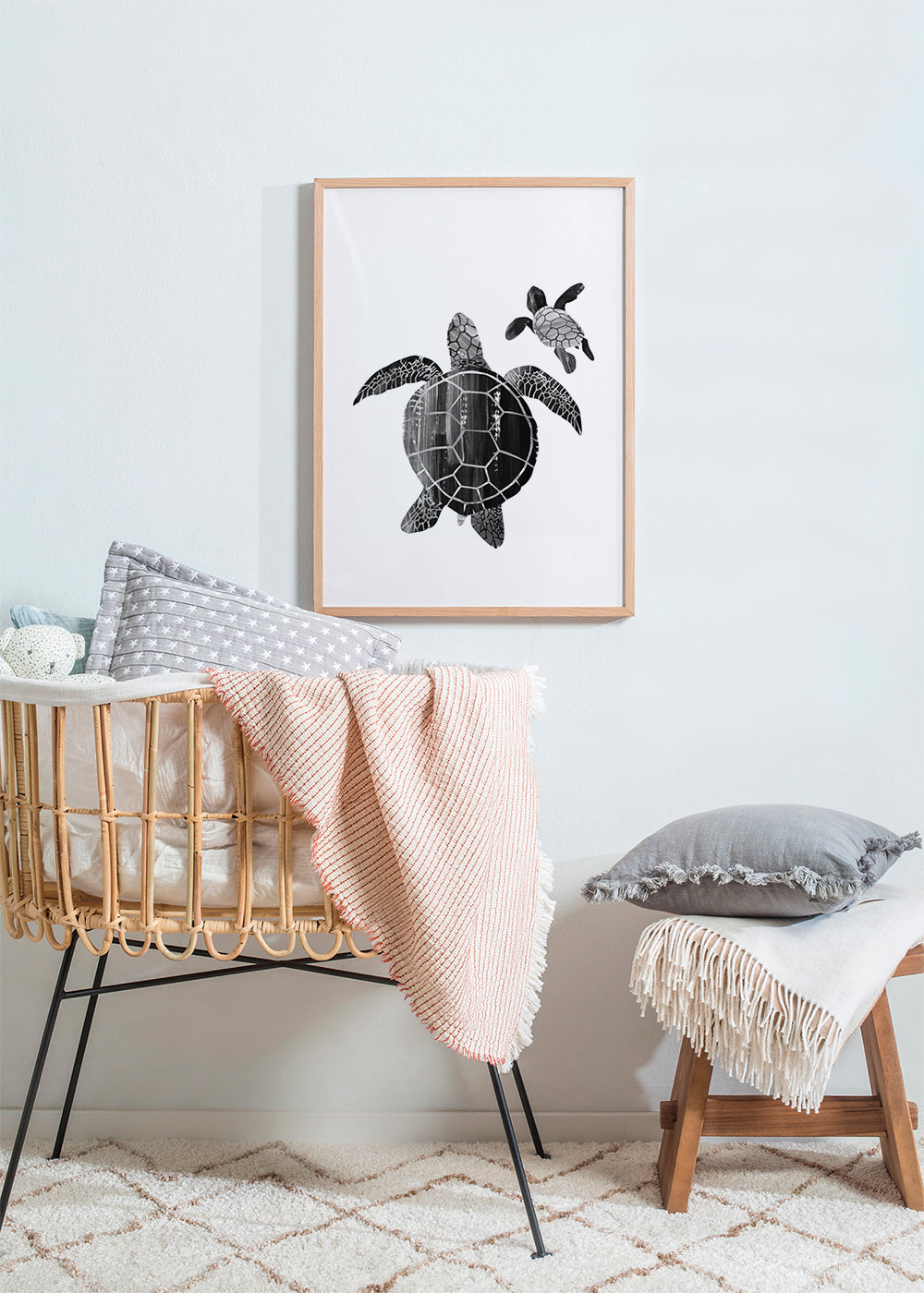 Minimalistisk sköldpadda i svartvitt
