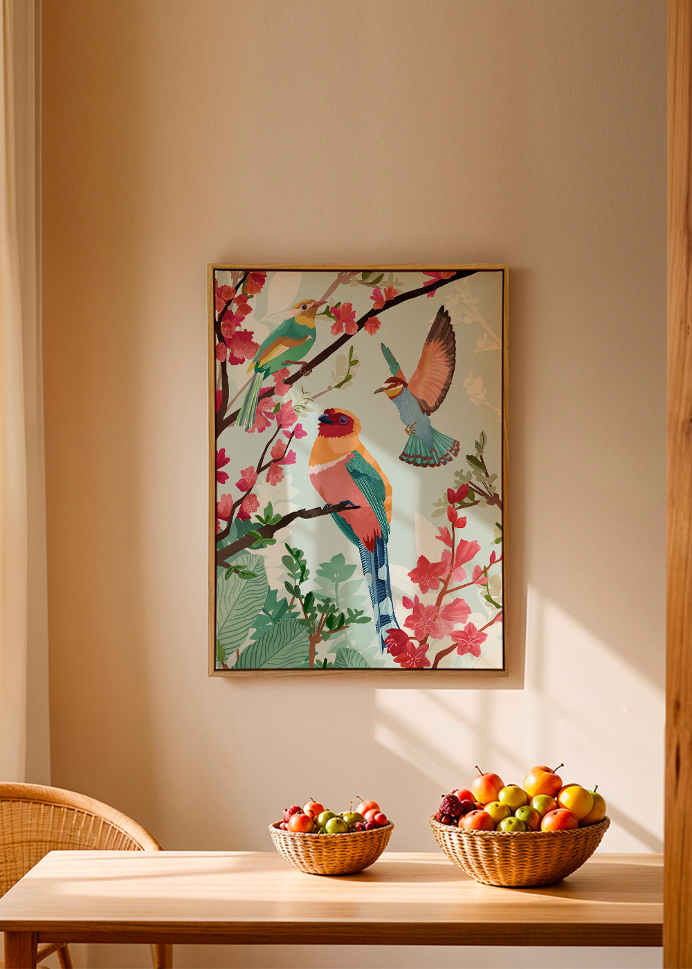 Illustration fåglar och blommor