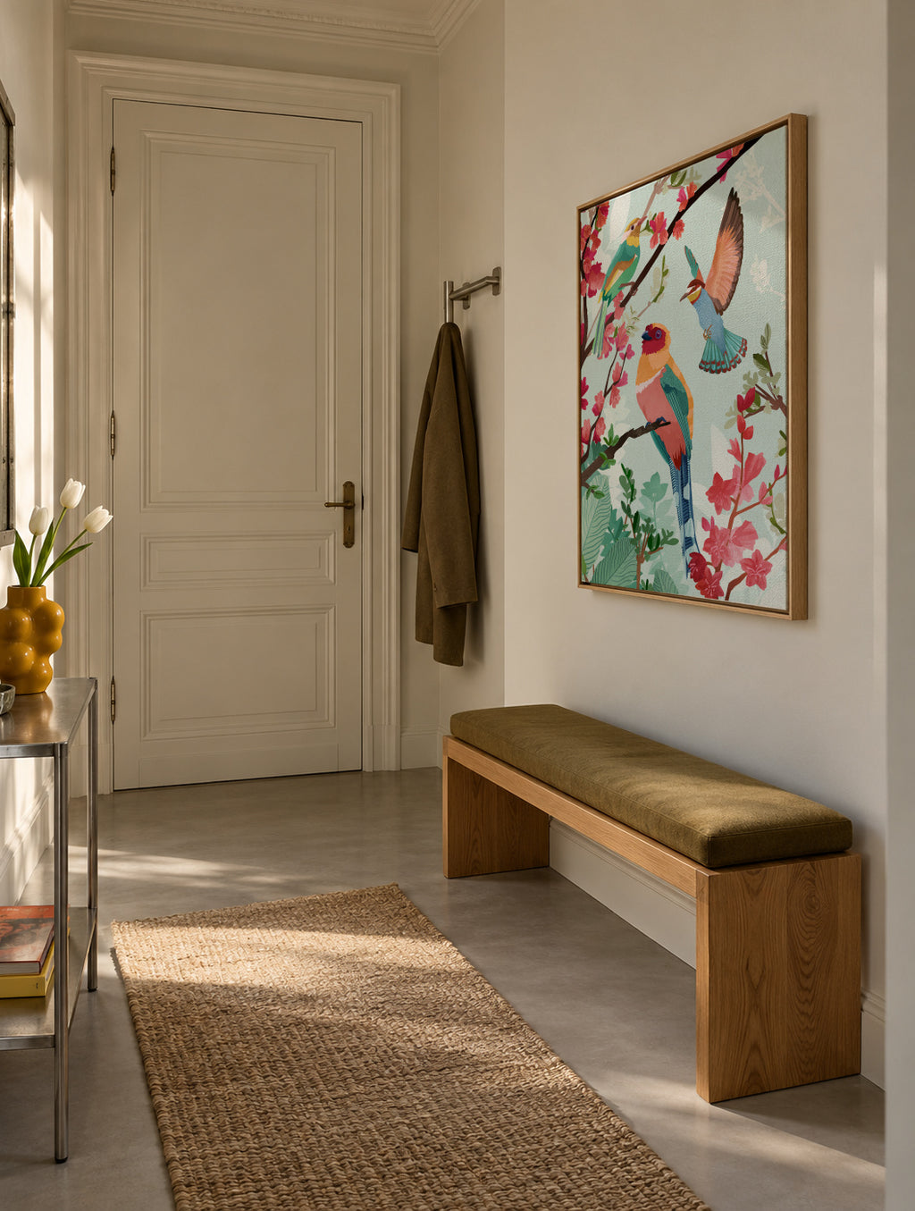Birds of summer - Framed canvas in an interior