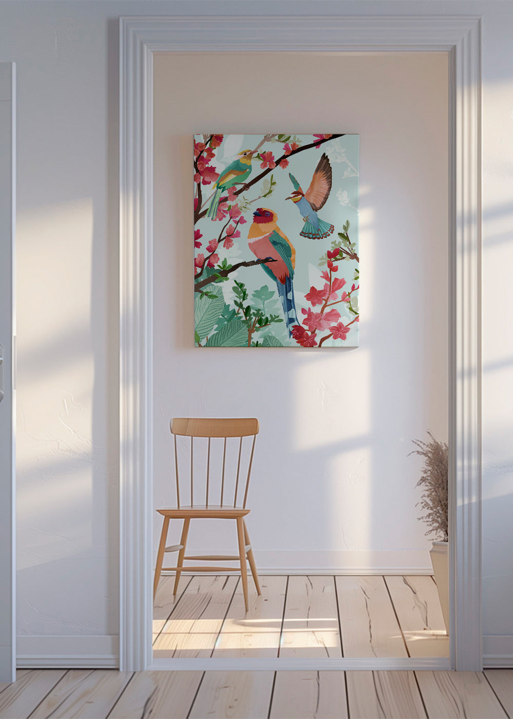 Illustration fåglar och blommor