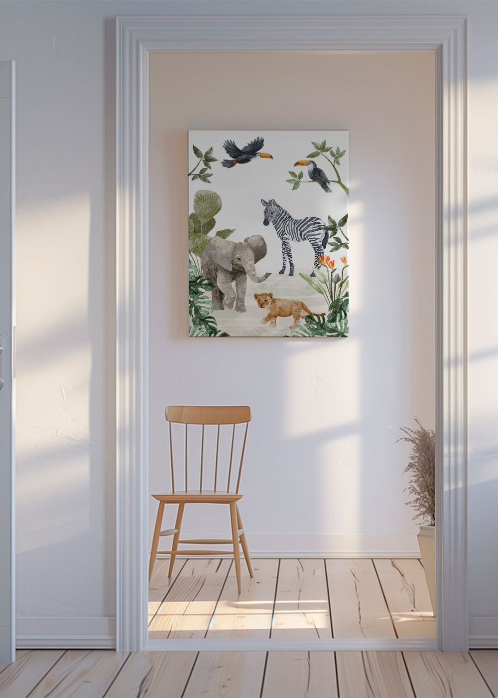 Barnposter med djungeldjur akvarell