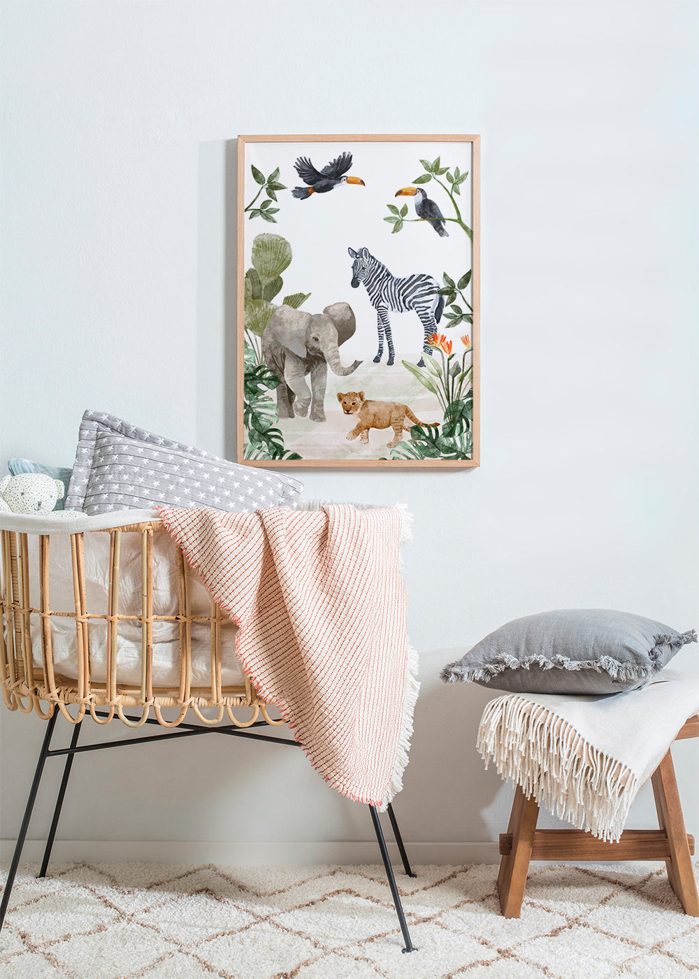 Barnposter med djungeldjur akvarell